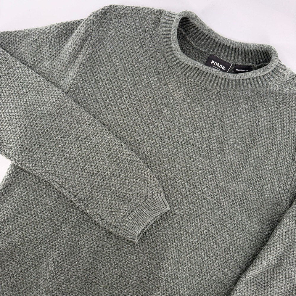 PrAna Sweater Mens Medium Grey Texture Honeycomb Knit Crewneck Standard Fit